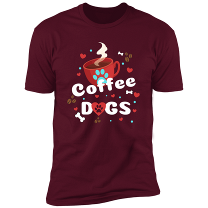 Coffee Dogs T-shirt, Dog Shirt for humans, in maroon