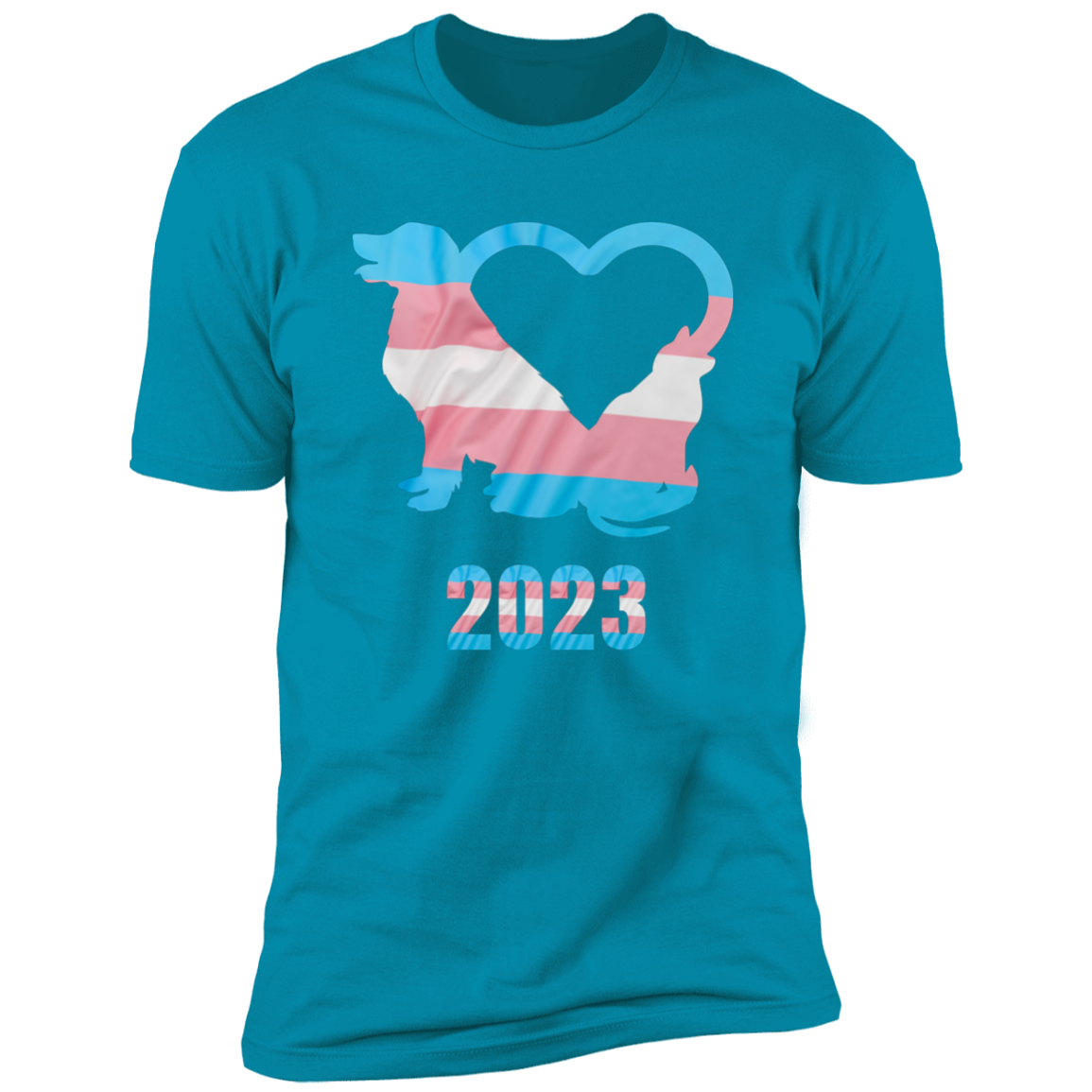 Trans Pride Dog & Cat Heart Pride T-shirt, Trans Pride Dog & Cat Shirt for humans, in turquoise