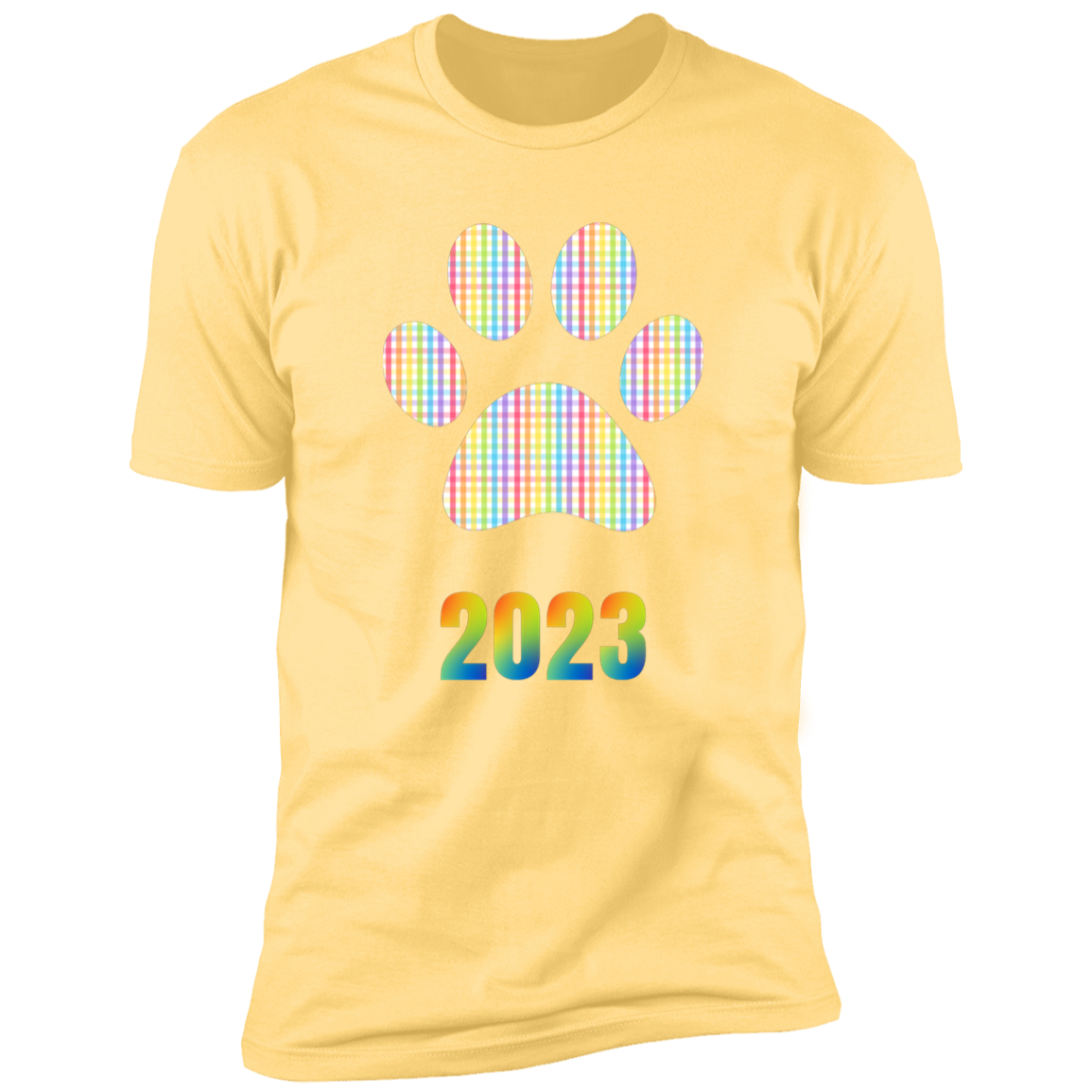Pride Paw 2023 (Gingham) Pride T-shirt, Paw Pride Dog Shirt for humans, in banana cream