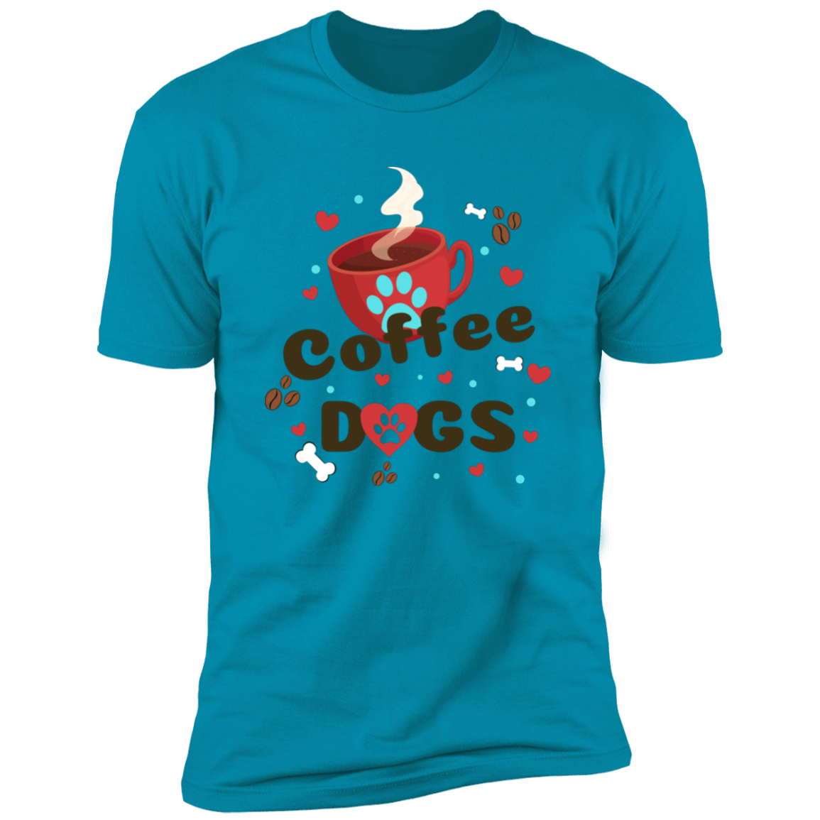 Coffee Dogs T-shirt, Dog Shirt for humans, in turquoise