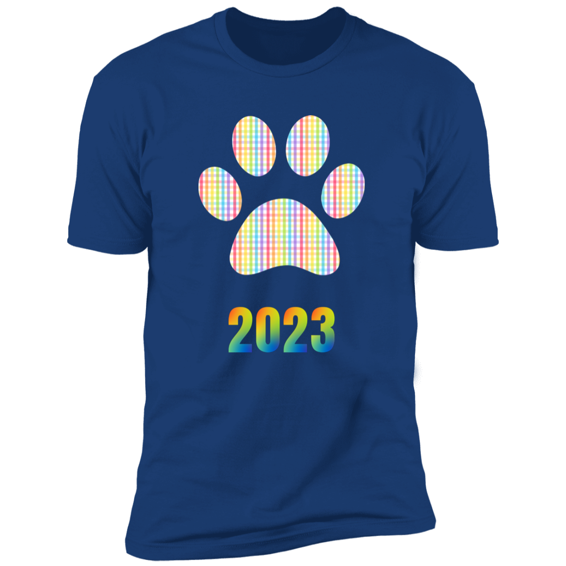 Pride Paw 2023 (Gingham) Pride T-shirt, Paw Pride Dog Shirt for humans, in royal blue