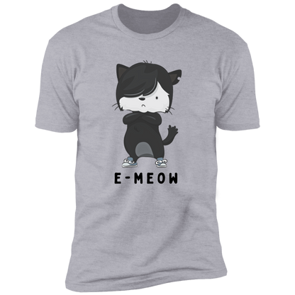 E-meow cat shirt, funny cat shirt for humans, cat mom and cat dad shirt, in light heather gray