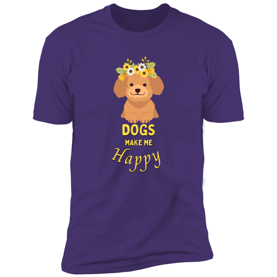 Dogs Make Me Happy t-shirt, funny dog shirt for humans, in purple rush