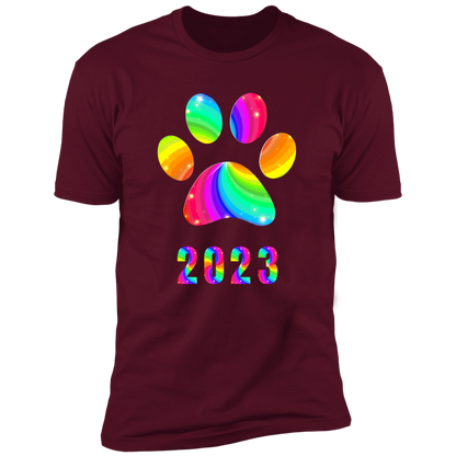 Pride Paw 2023 (Swirl) Pride T-shirt, Paw Pride Dog Shirt for humans, in maroon