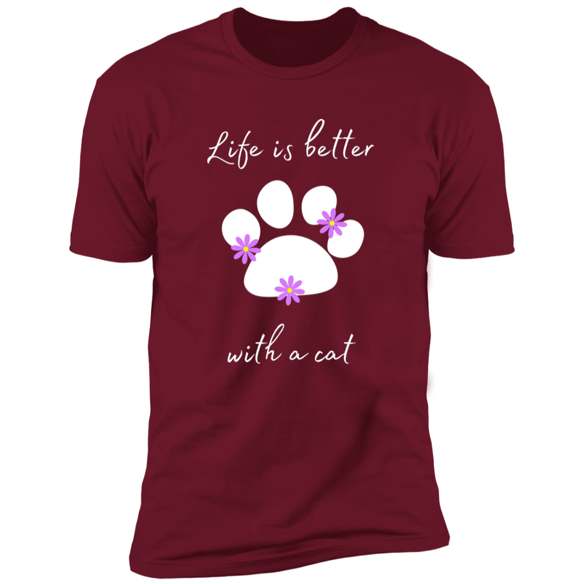 Life is Better with a Cat (Flower) cat t-shirt, cat shirt for humans, cat themed t-shirt, in cardinal red