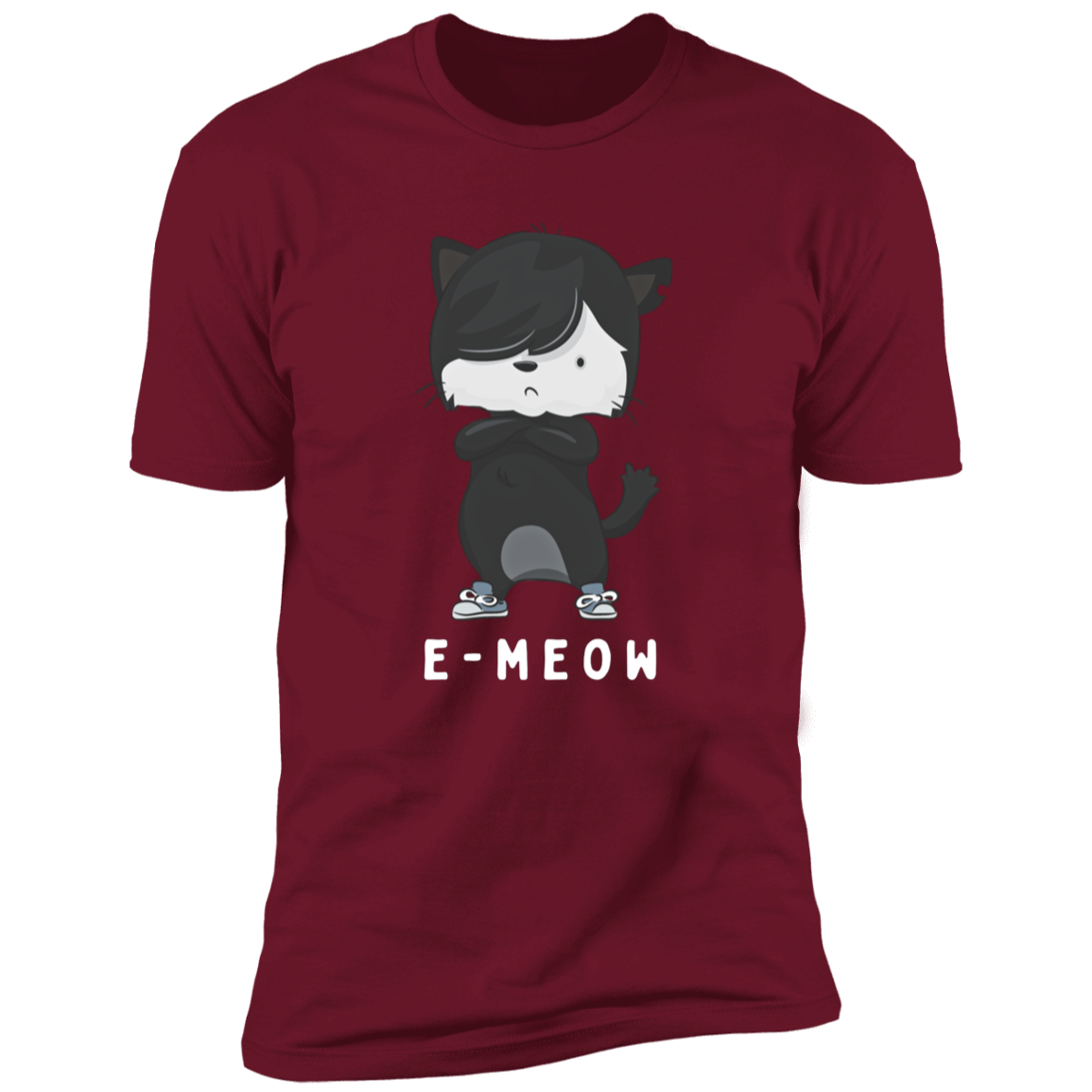 E-meow cat shirt, funny cat shirt for humans, cat mom and cat dad shirt, in cardinal red