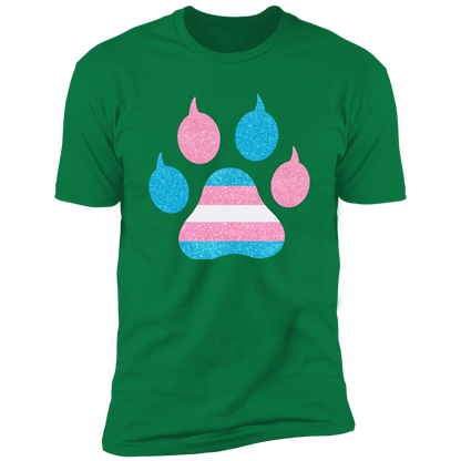 Trans Pride Cat Paw trans pride t-shirt,  trans cat paw pride shirt for humans, in kelly green