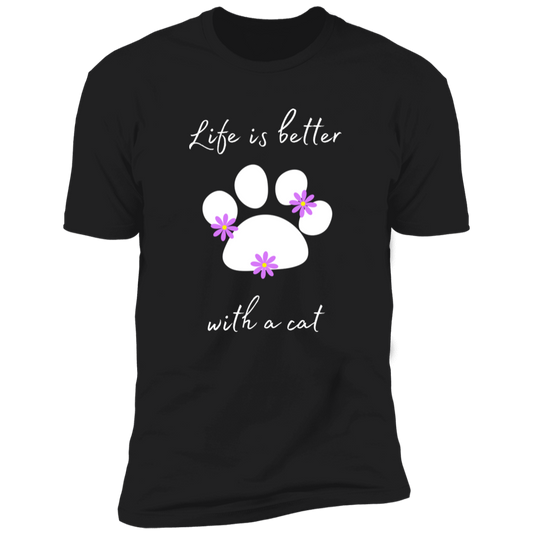 Life is Better with a Cat (Flower) cat t-shirt, cat shirt for humans, cat themed t-shirt, in black