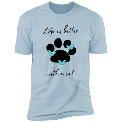 Life is Better with a Cat T-shirt, cat shirt for humans, Cat T-shirt in light blue