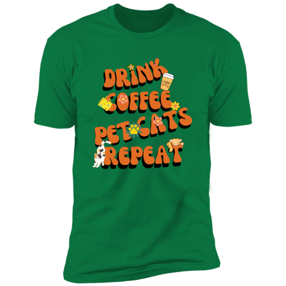 Drink Coffee Pet Cats Repeat T-shirt, Cat t-shirt for humans, in kelly green