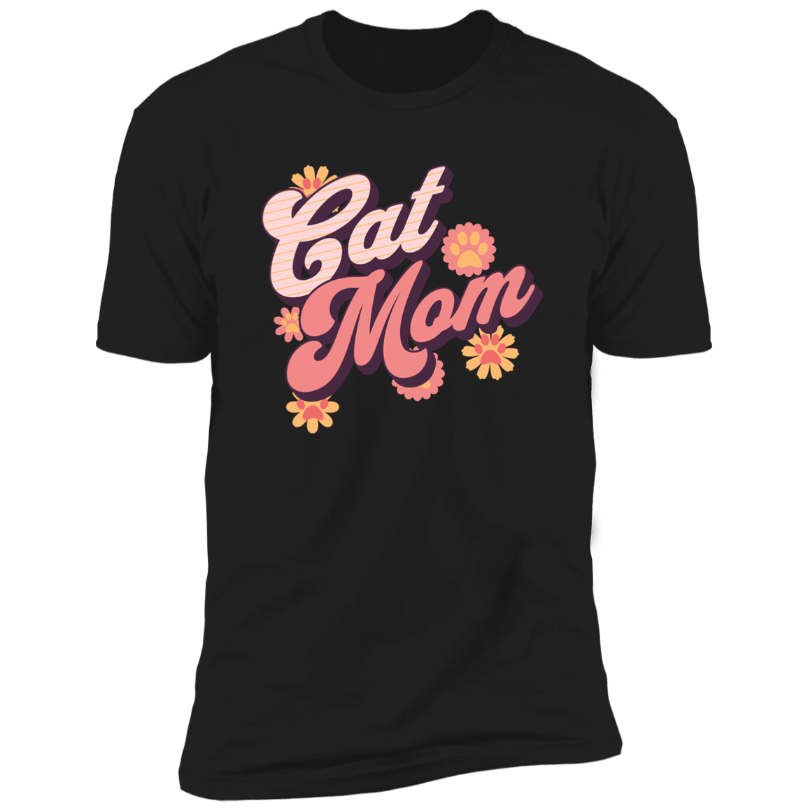 Cat Mom Retro T-shirt, Cat Mom Shirt for humans, in black