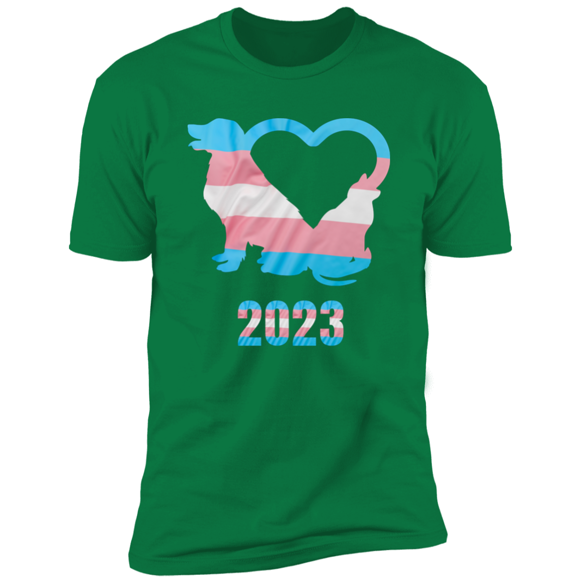 Trans Pride Dog & Cat Heart Pride T-shirt, Trans Pride Dog & Cat Shirt for humans, in kelly green