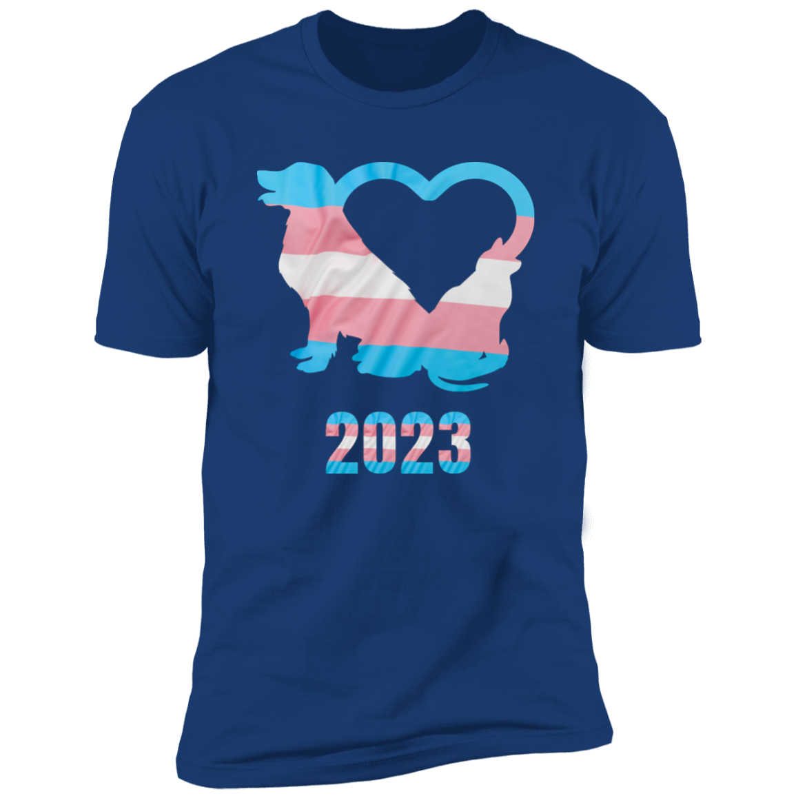 Trans Pride Dog & Cat Heart Pride T-shirt, Trans Pride Dog & Cat Shirt for humans, in royal blue