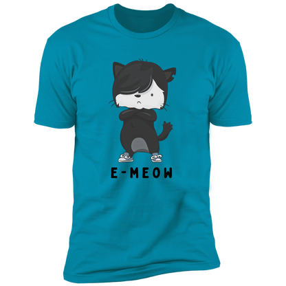 E-meow cat shirt, funny cat shirt for humans, cat mom and cat dad shirt, in turquoise
