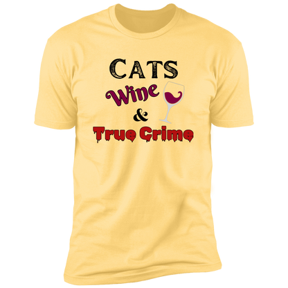 Cats Wine & True Crime T-shirt, Cat shirt for humans, funny cat shirt, in banana cream