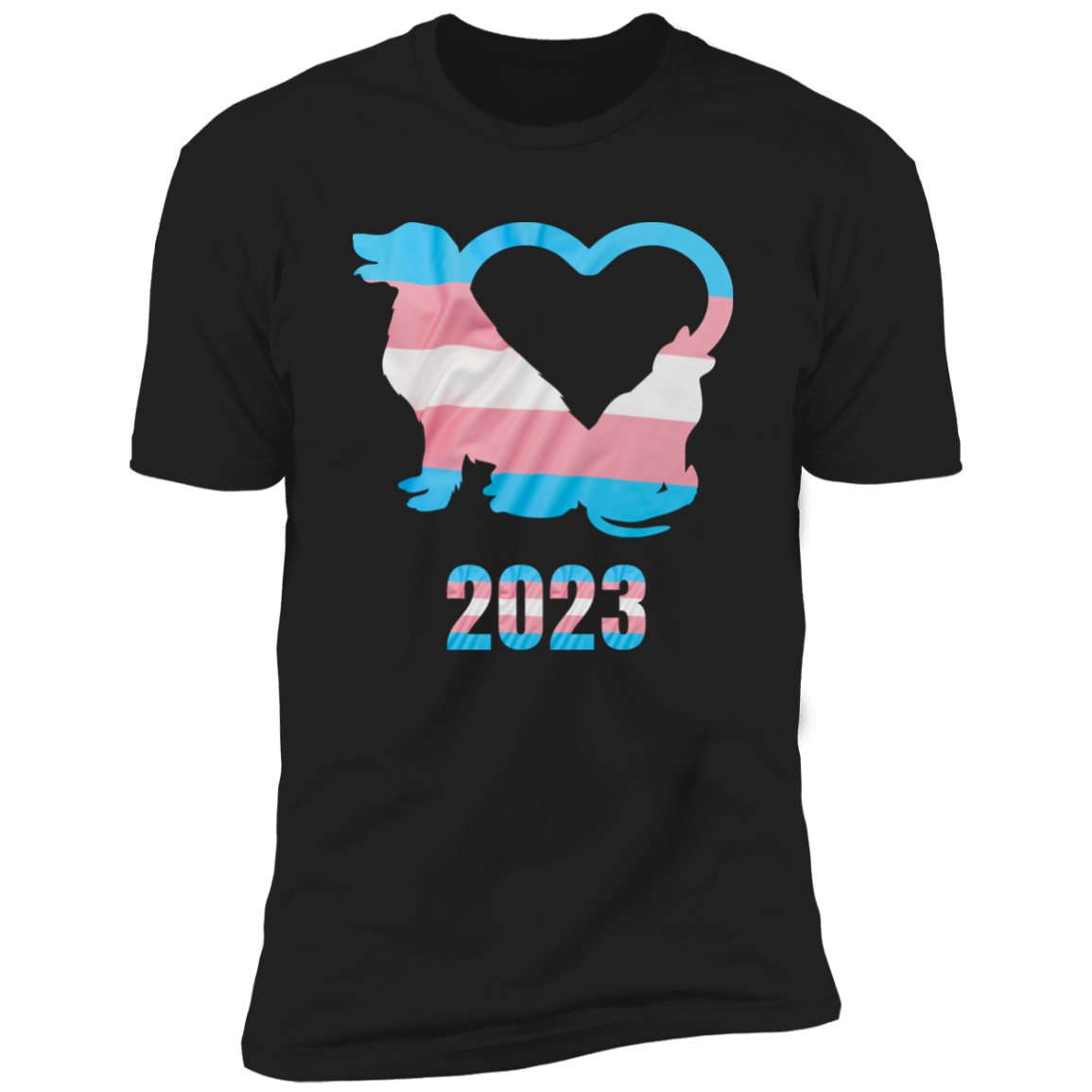 Trans Pride Dog & Cat Heart Pride T-shirt, Trans Pride Dog & Cat Shirt for humans, in black