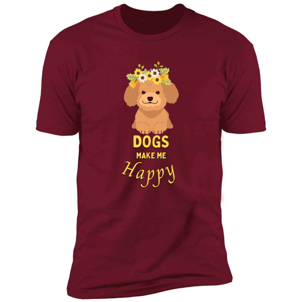 Dogs Make Me Happy t-shirt, funny dog shirt for humans, in cardinal red