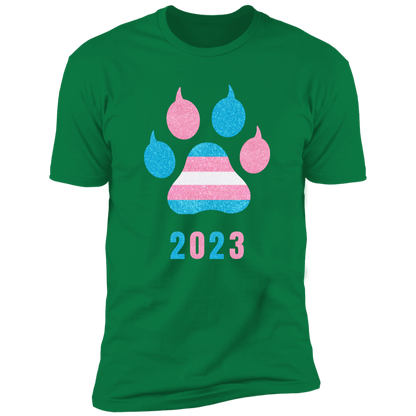 Trans Pride 2023 Cat Paw trans pride t-shirt,  trans cat paw pride shirt for humans, in kelly green