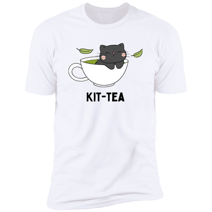 Kitt-Tea T-Shirt, kitty tea shirt, Cat Shirt for humans, funny cat shirt, in white