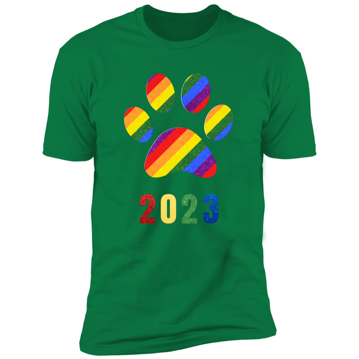 Pride Paw 2023 (Sparkles) Pride T-shirt, Paw Pride Dog Shirt for humans, in kelly green
