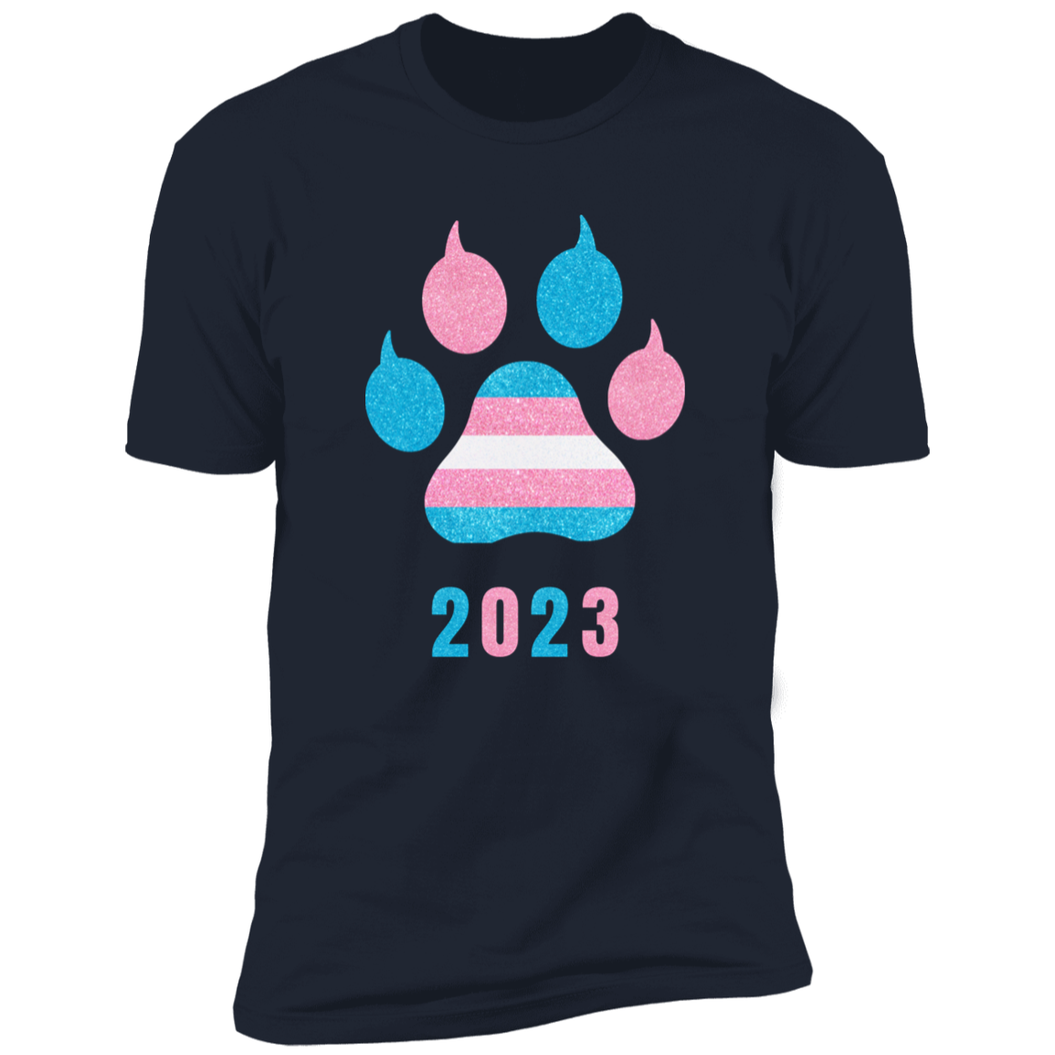 Trans Pride 2023 Cat Paw trans pride t-shirt,  trans cat paw pride shirt for humans, in navy blue