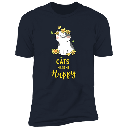 Cats Make Me Happy T-shirt, Cat Shirt for humans, in navy blue