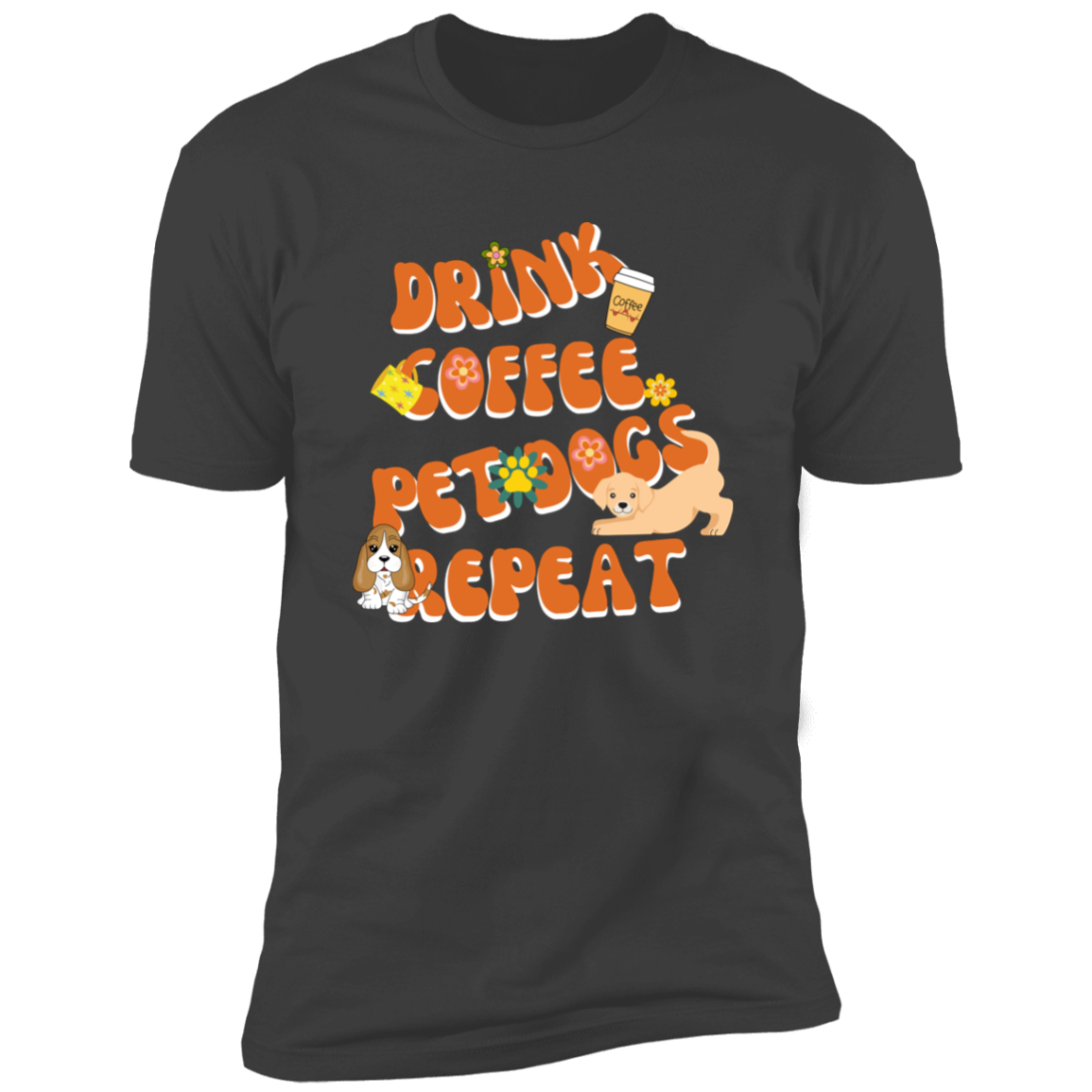 Drink Coffee Pet dogs repeat dog  Shirt, funny dog shirt for humans, dog mom and dog dad shirt, in heavy metal gray