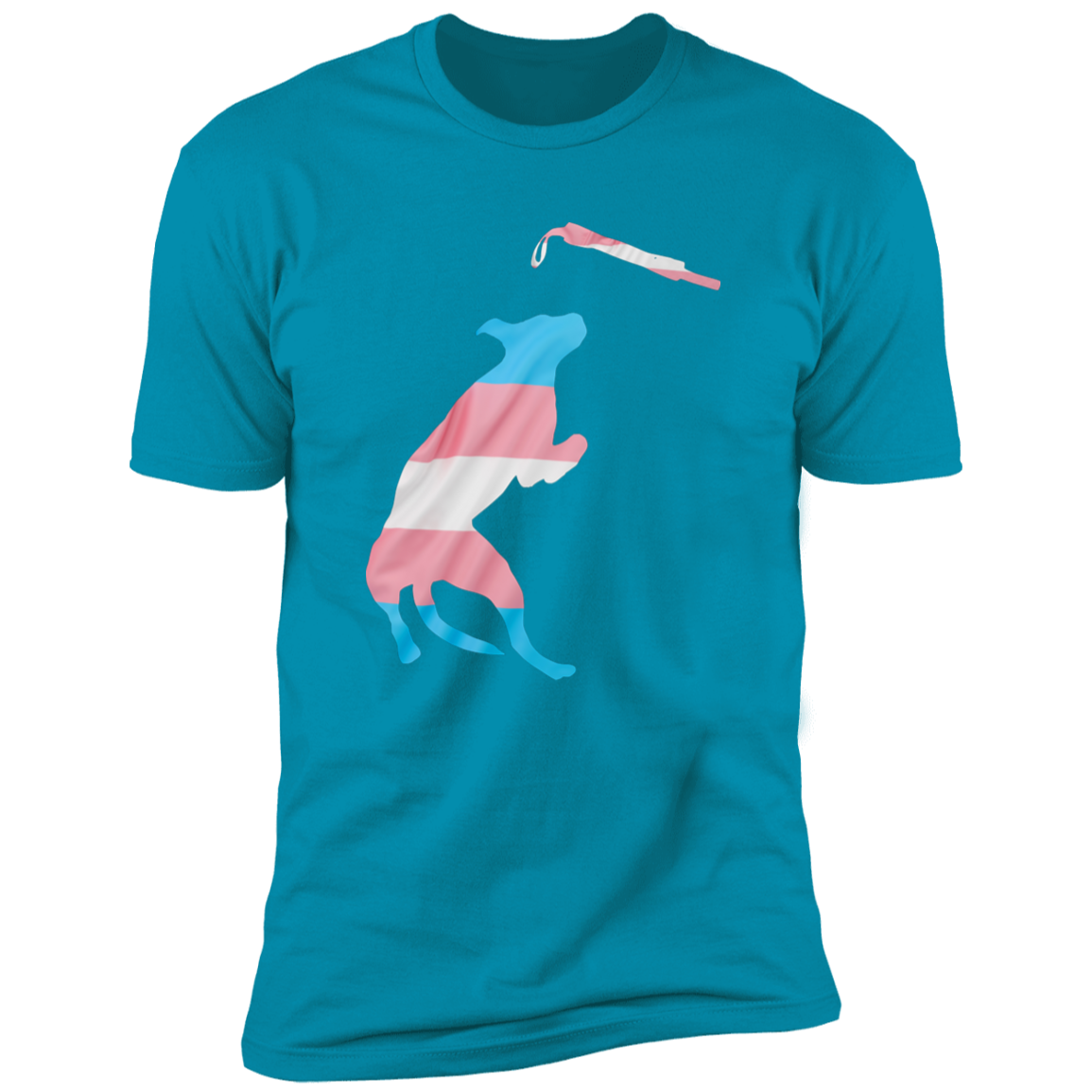 Trans Pride Dock Diving Pride T-shirt, Trans Pride Docking Diving Dog Shirt for humans, in turquoise 
