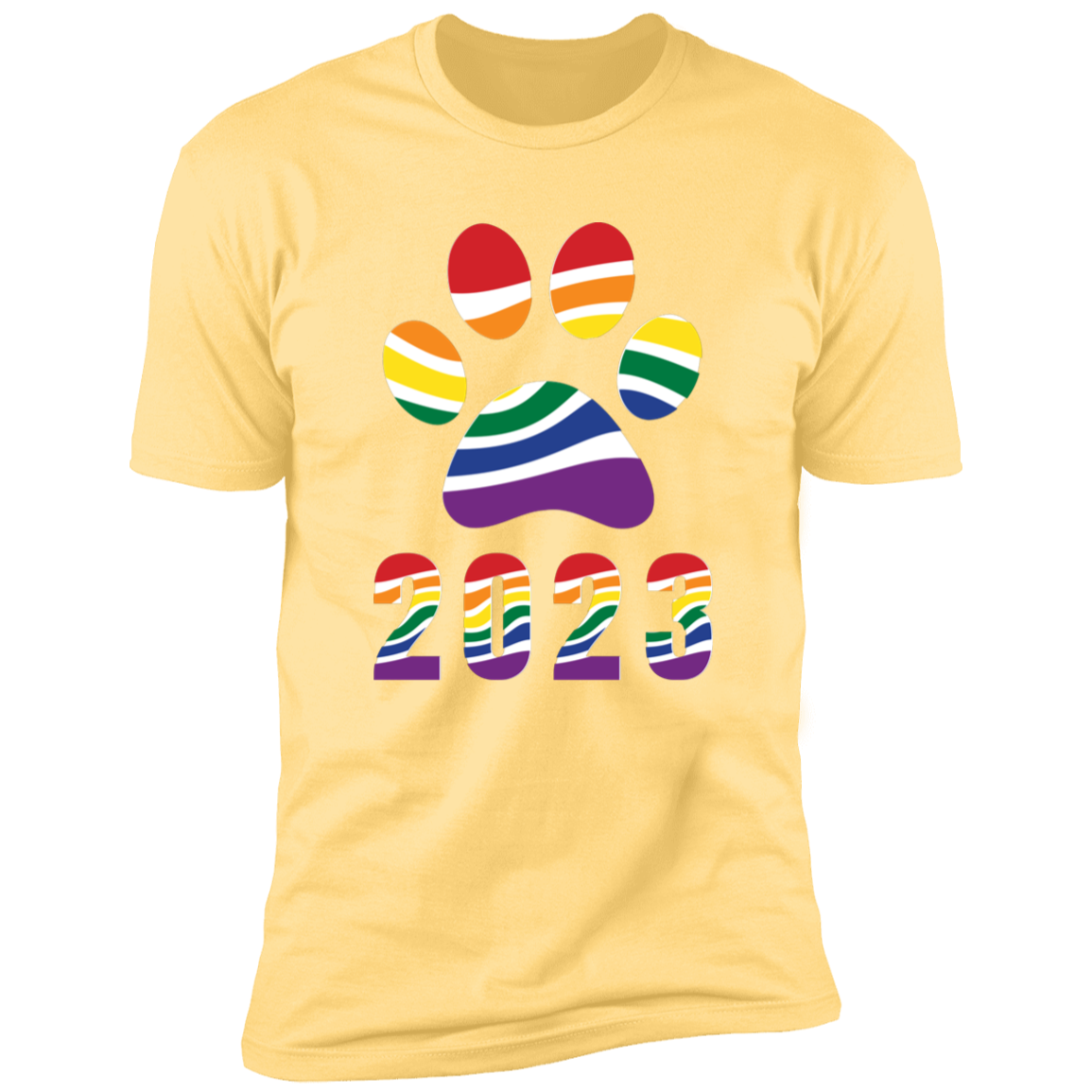 Pride Paw 2023 (Retro) Pride T-shirt, Paw Pride Dog Shirt for humans, in banana cream