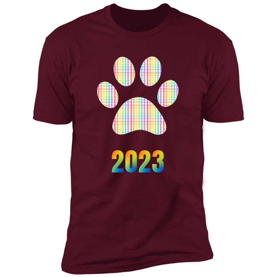 Pride Paw 2023 (Gingham) Pride T-shirt, Paw Pride Dog Shirt for humans, in maroon