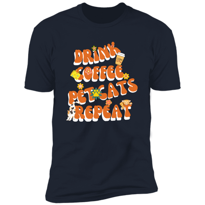 Drink Coffee Pet Cats Repeat T-shirt, Cat t-shirt for humans, in navy blue