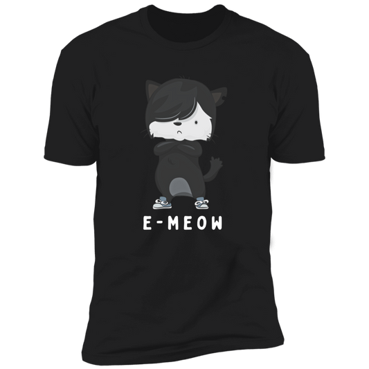 E-meow cat shirt, funny cat shirt for humans, cat mom and cat dad shirt, in black