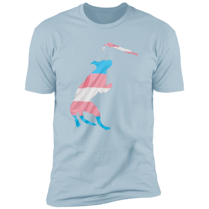 Trans Pride Dock Diving Pride T-shirt, Trans Pride Docking Diving Dog Shirt for humans, in light blue