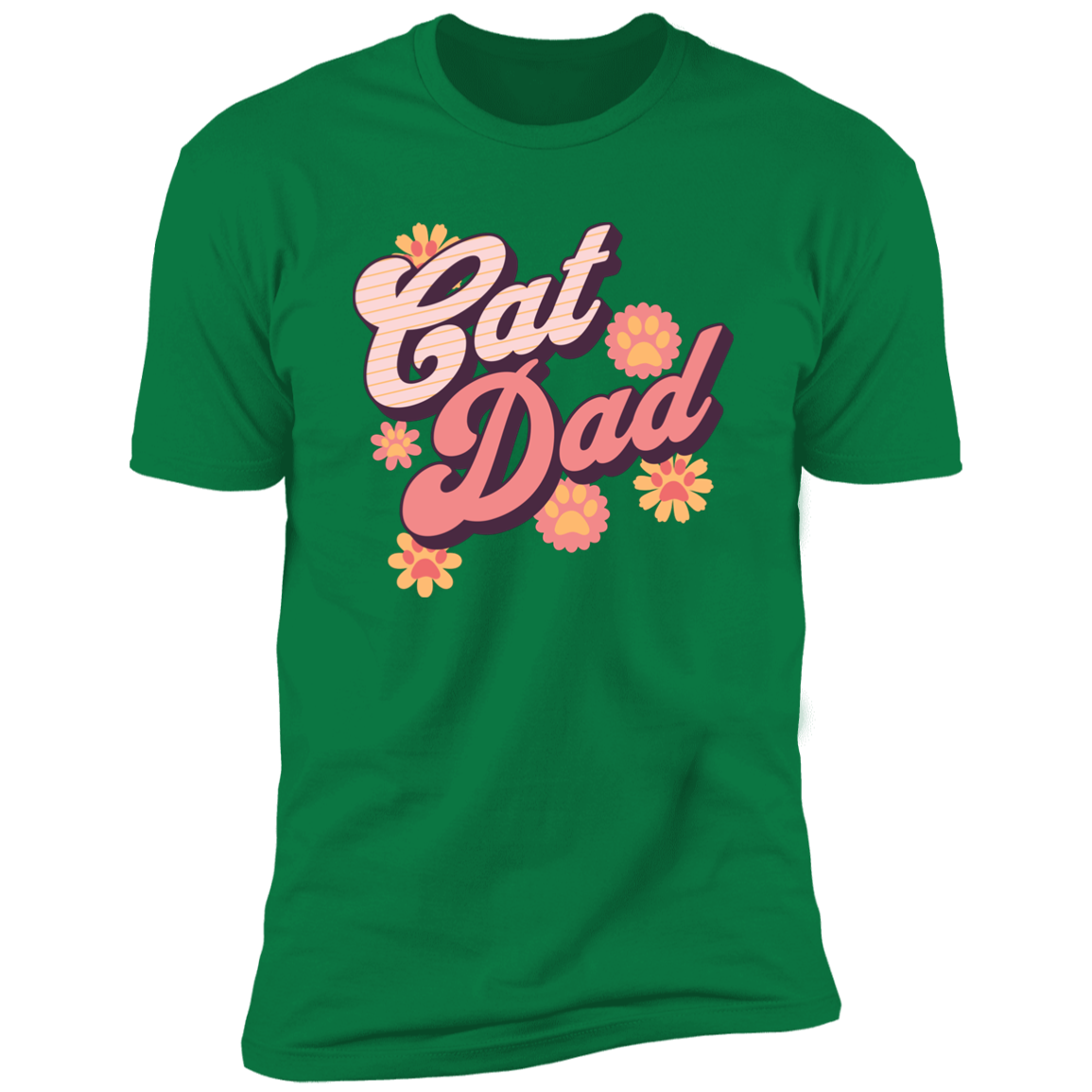 Cat Dad Retro T-shirt, Cat Dad Shirt for humans, in kelly green
