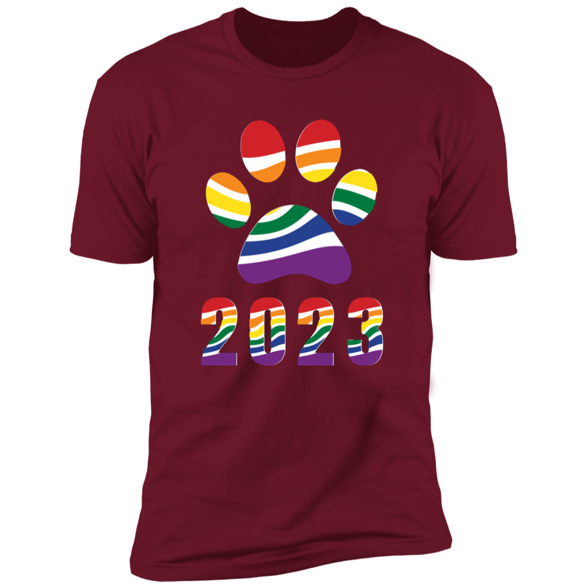 Pride Paw 2023 (Retro) Pride T-shirt, Paw Pride Dog Shirt for humans, in cardinal red