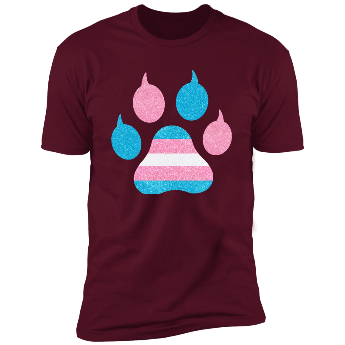 Trans Pride Cat Paw trans pride t-shirt,  trans cat paw pride shirt for humans, in maroon