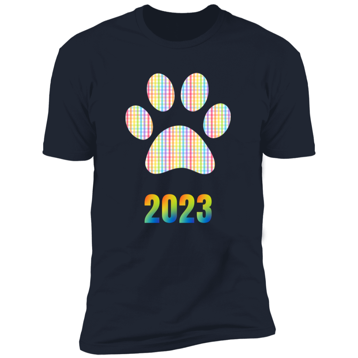 Pride Paw 2023 (Gingham) Pride T-shirt, Paw Pride Dog Shirt for humans, in navy blue