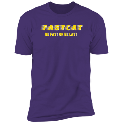 FastCAT Be Fast or Be Last Dog Sport T-shirt, FastCAT Shirt for humans, in purple rush