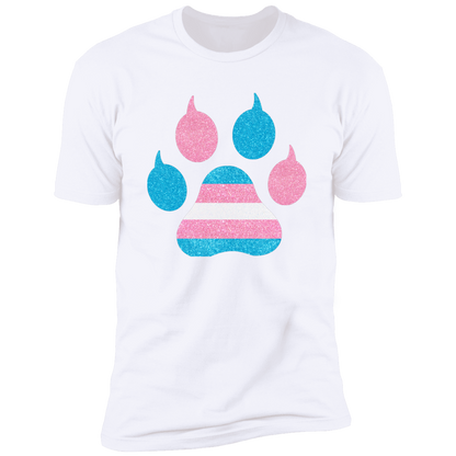 Trans Pride Cat Paw trans pride t-shirt,  trans cat paw pride shirt for humans, in white