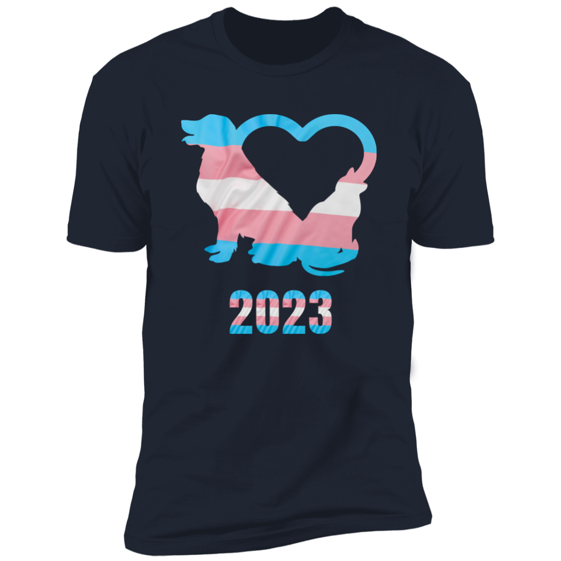 Trans Pride Dog & Cat Heart Pride T-shirt, Trans Pride Dog & Cat Shirt for humans, in navy blue