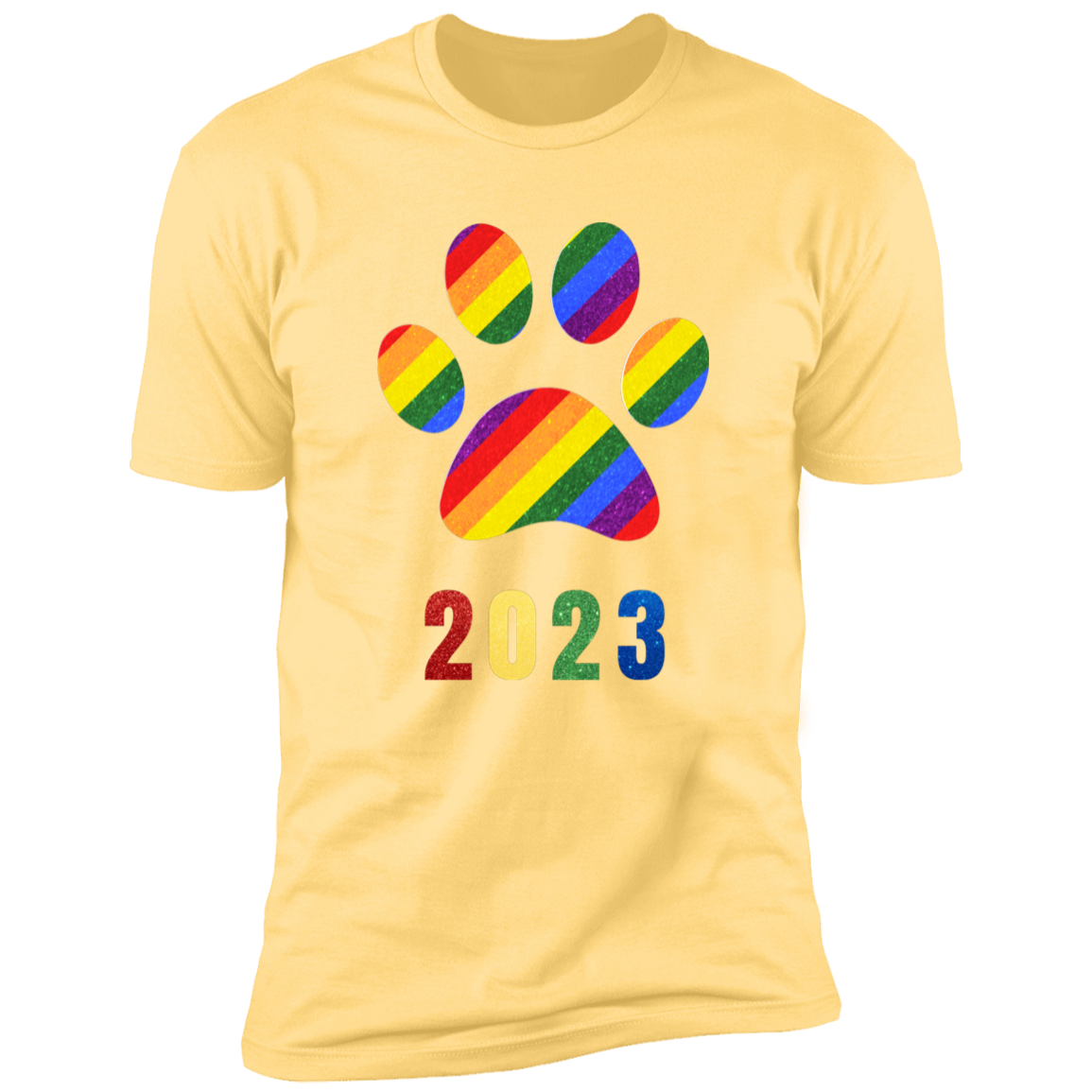 Pride Paw 2023 (Sparkles) Pride T-shirt, Paw Pride Dog Shirt for humans, in banana cream