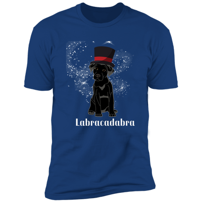Labracadabra funny dog shirt, funny dog shirt for humans, funny labrador shirt. in royal blue