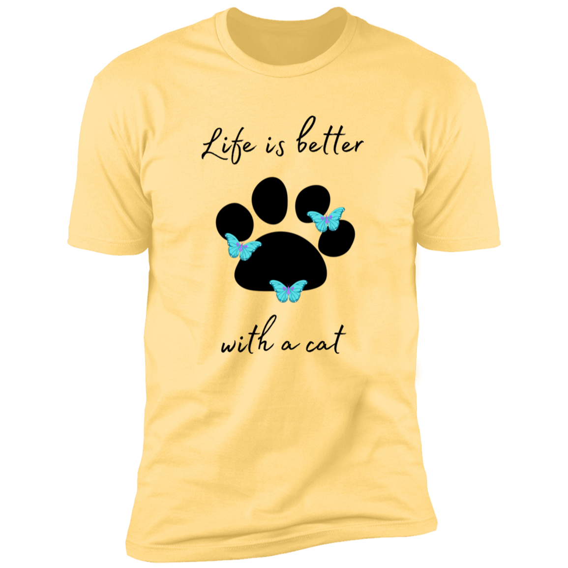 Life is Better with a Cat T-shirt, cat shirt for humans, Cat T-shirt in banana cream