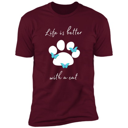 Life is Better with a Cat T-shirt, cat shirt for humans, Cat T-shirt in maroon