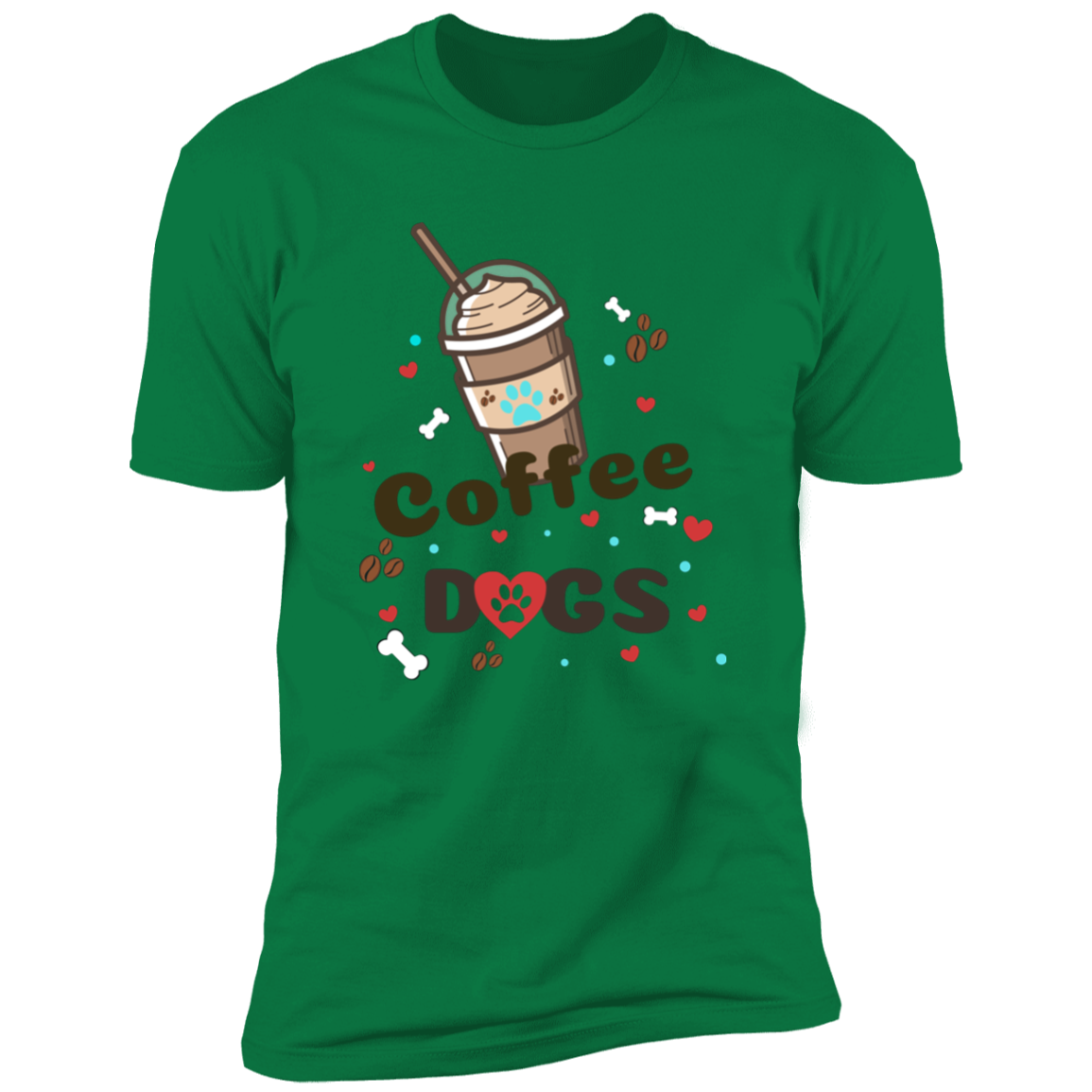 Blended Coffee Dogs T-shirt, Dog Shirt for humans, in kelly green