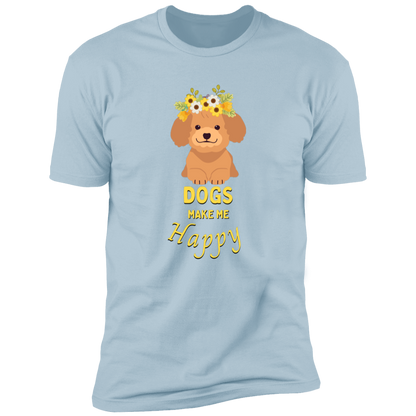 Dogs Make Me Happy t-shirt, funny dog shirt for humans, in light blue