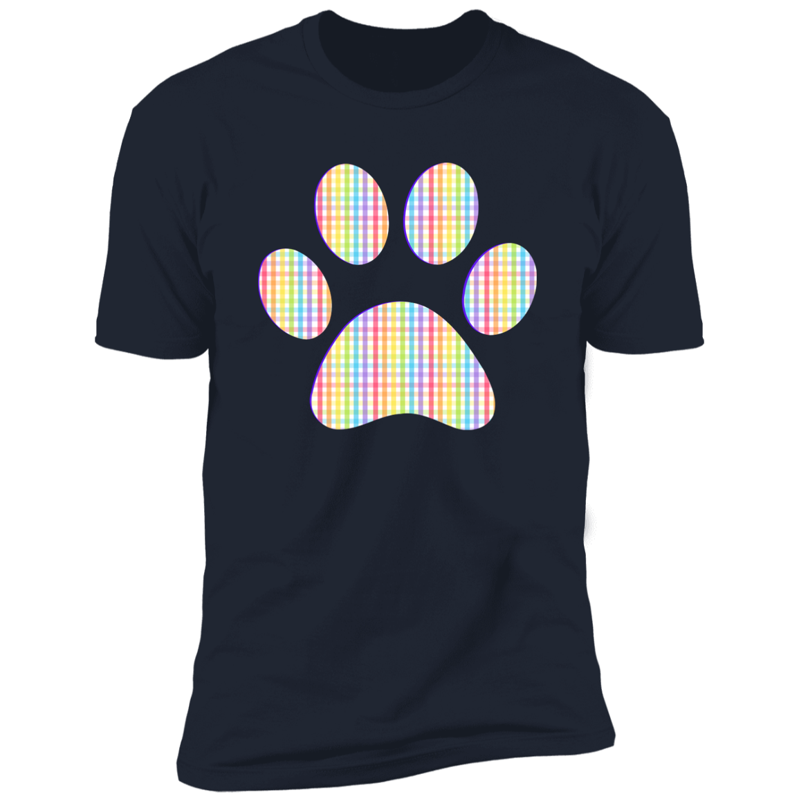 Pride Paw (Gingham) Pride T-shirt, Paw Pride Dog Shirt for humans, in navy blue