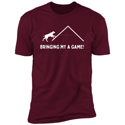 Bringing My A Game Agility T-shirt, Dog Agility Shirt for humans, in maroon