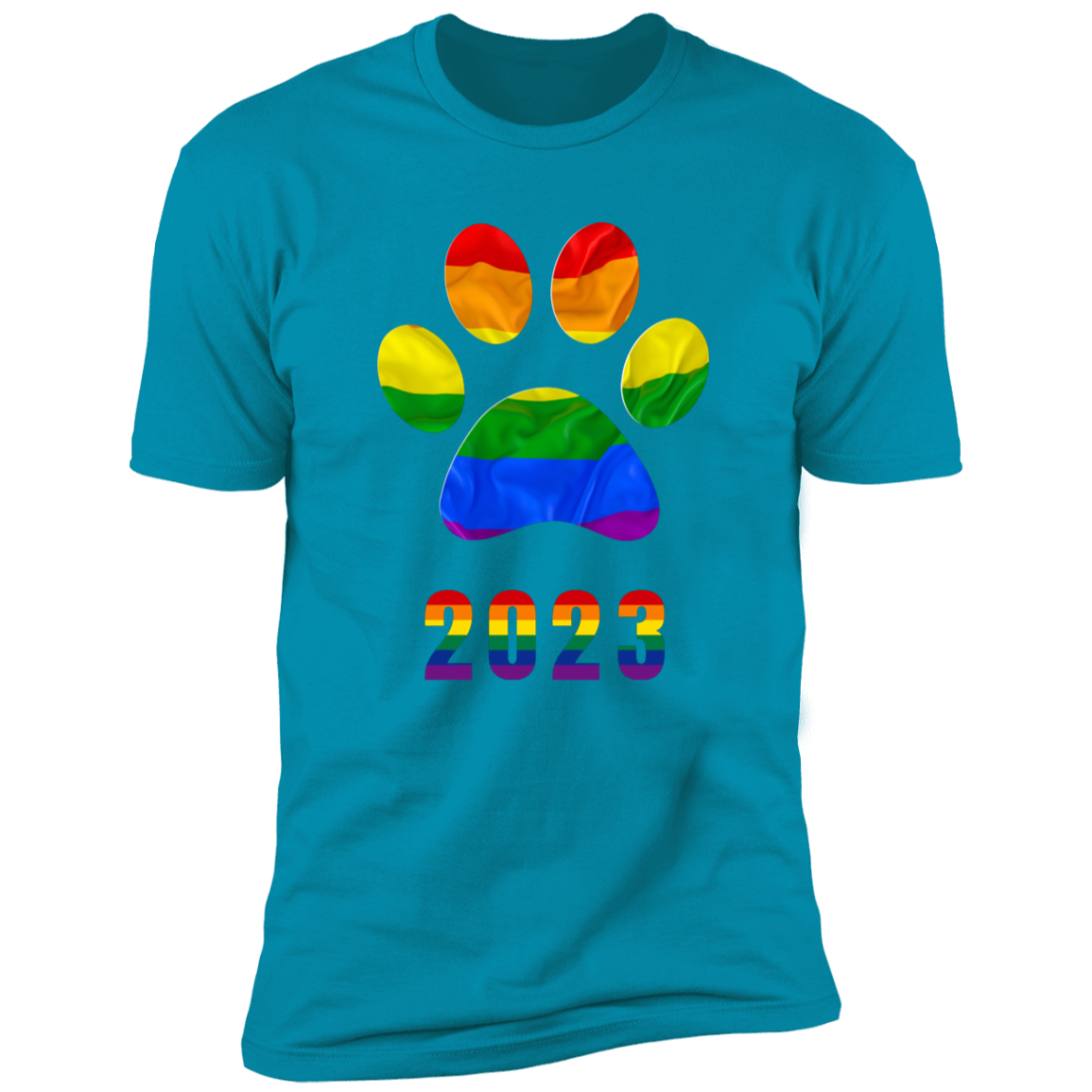 Pride Paw 2023 (Flag) Pride T-shirt, Paw Pride Dog Shirt for humans, in turquoise