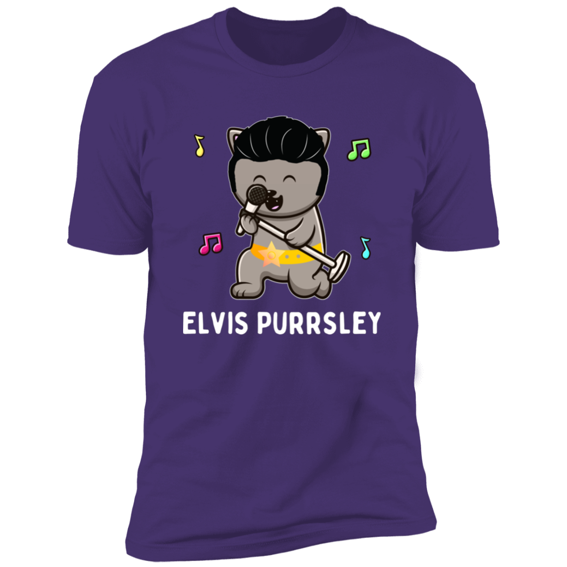 Elvis Purrsley cat Shirt, Funny cat shirt for humans, cat mom shirt, cat dad shirt, in purple rush